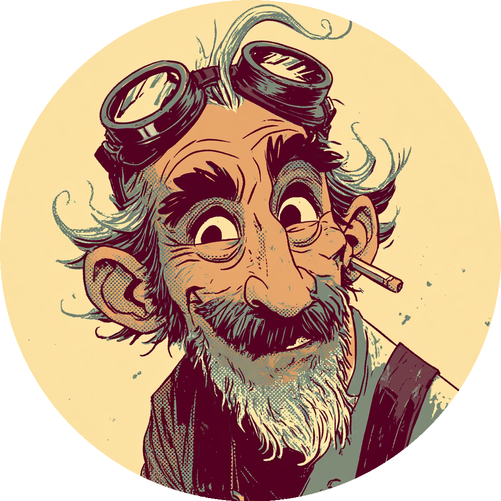 Uncle Matt, a wild-haired maker with welding goggles on his forehead